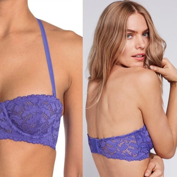 NWT Free People Underwire Love Letters Bra Periwinkle Lace‎ Bohemian Strapless - Picture 1 of 4